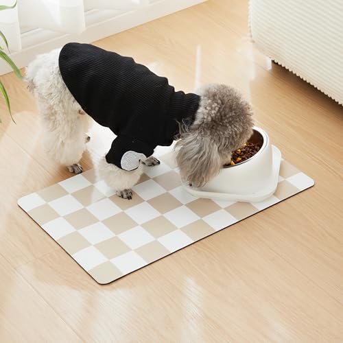 Checkered Dog Feeding Mat (19"L x 12"W / Beige)