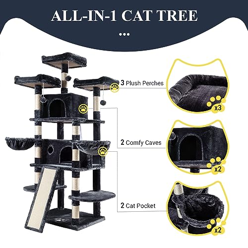 68 Inches Cat Tree (68 in / Smoky Grey)