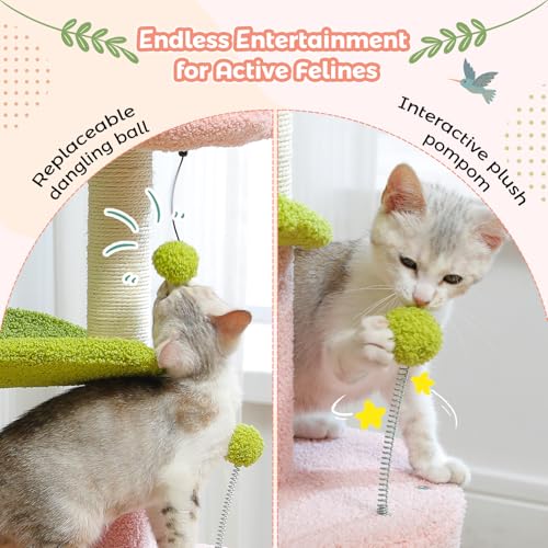 Flower Cat Tree 32" Small Cat Tower with Curved Perch Bed (Small-32 inches / Pink)