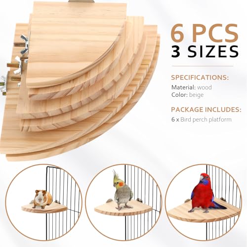 6 Pcs Bird Perch Platform Bird Corner Parrot Perch Corner Wooden Stand Sector Playground Cage Accessories Shelf for Parakeet Conure Cockatiel Budgie Gerbil Rat (7.1 x 7.1 inches / Beige)