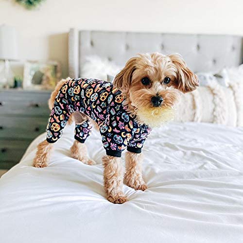 Small Dogs Outfit Soft Puppy Onesies Pjs Dog Pajamas Pet Coat Cat Apparel Comfy Doggie Jumpsuit Bodysuit for All Seasons P73XS (A07-Coco skulls / X-Small)