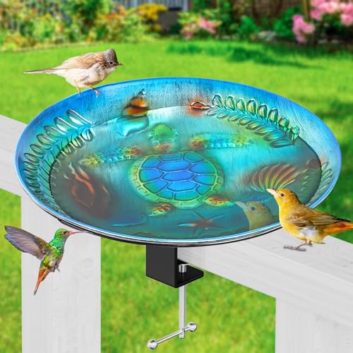 Deck Mounted Bird Bath for Outside (Ocean Blue Turtle)