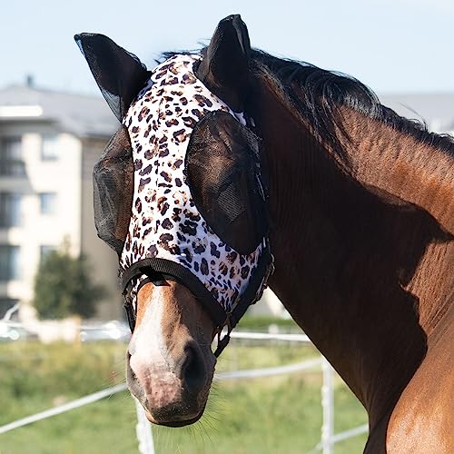 Super Comfort Stretchy Fly Mask Large Eye Space with UV Protection Soft on Skin with Breathability Leopard Print Full Size (Full(Large) / Leopard Print)