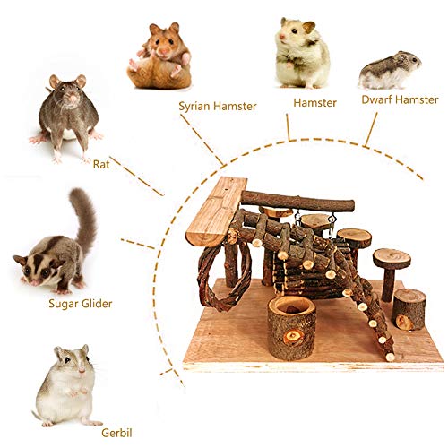 Wooden Hamster Playground Platform (Swinging wooden rings and wooden Bridges)