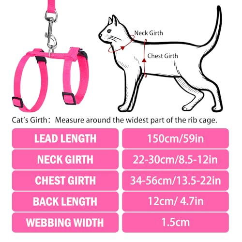 Adjustable Cat Harness and Leash Set Escape Proof Kitten Strap Collar for Walking Travel (Medium / Hot Pink)