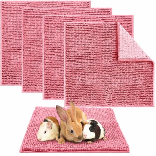 4 Pcs Guinea Pig Cage Liner (Pink / 12 x 12 Inch / Low Pile Chenille)