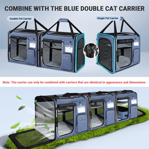 Combinable Large Cat Car Travel Carrier with Litter Box (Blue-1 / 19.0"L x 17.0"W x 18.0"H)
