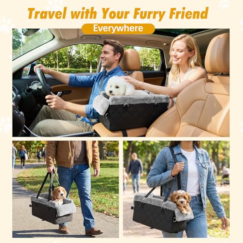 Center Console Dog Car Seat for Small Dogs&Cats Under 12 LBS (Black)