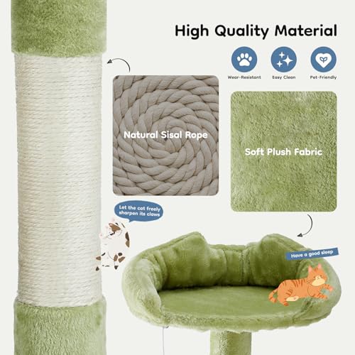 54 in Cat Tree Tower with Natural Sisal Scratching Post (Green / 54"×19.7"×19.7")