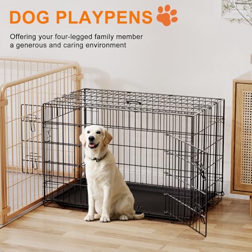 Dog Crate 36inch Dog Cage Foldable Metal Kennel with Leakproof Tray Foldable Design Indoor Outdoor Use for Medium Dogs (Black / 36.0"L x 22.0"W x 24.0"H)