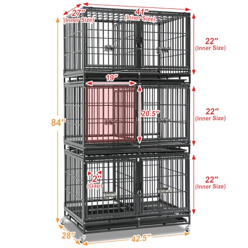 4 Pack Three Tiers 43" Stackable Heavy Duty Double Dog Crate Bank (43.0"L - 3 Tiers - 4P)
