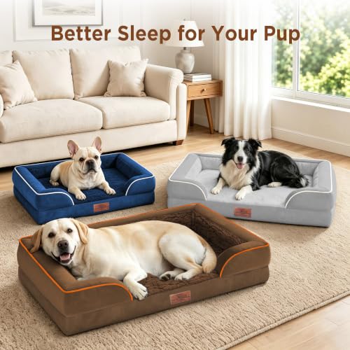 Waterproof Orthopedic Dog Beds for Extra Large Dog (53.0"L x 42.0"W x 8.5"Th / Grey White)