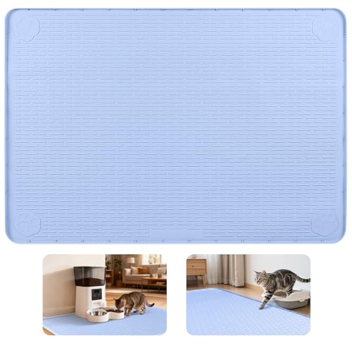 Cat Food Mat Extra Large Silicone Pet Bowl Mat 40''x28'' (Blue / 40"L x 28"W)