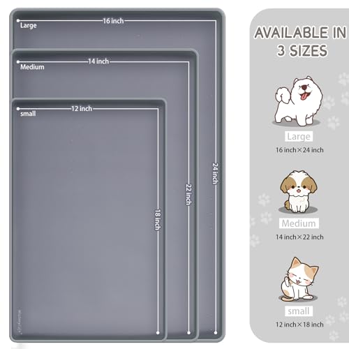 Silicone Cat & Dog Food Mat for Floors Waterproof (Gray / 22''×14'')