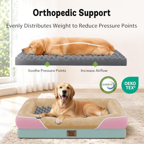 Orthopedic Washable XXL Dog Bed for Extra Large Dogs (Ivory Pink / 45"L x 35"W x 7.5"Th)