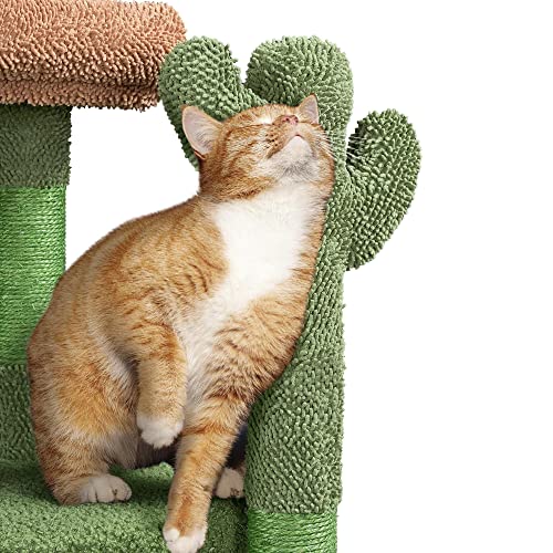 42in Green Cactus Cat Tree Tower with Scratching Posts and Condo (Green & Brown)