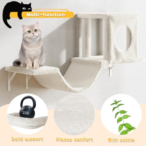 12-in-1 Cat Wall Shelves, Luxury Wall-Mounted Cat Shelves, Beige (Beige / Set of 12)