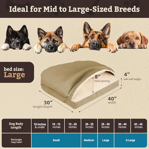 Rectangle Cozy Cave Dog Bed (Khaki / Large)