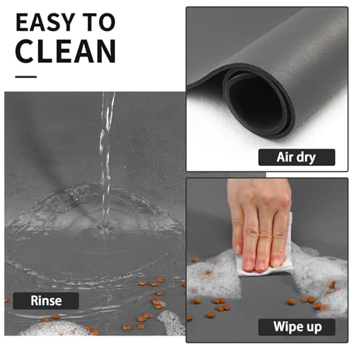 Dog Food Mat Absorbent Cat Mat for Food and Water (Paw Dark Grey / 24"L x 16"W)
