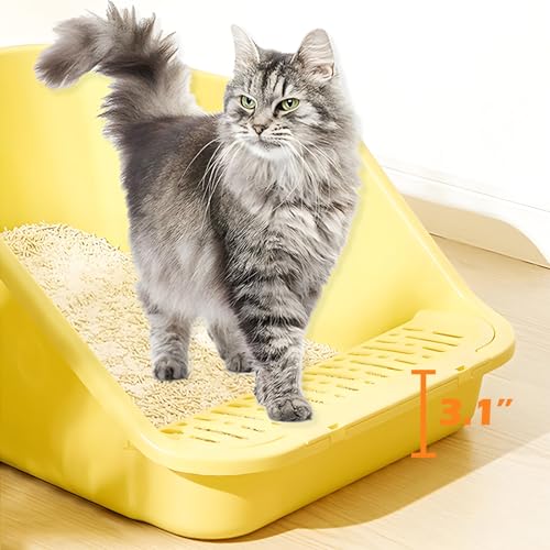 Large Cat Litter Box with High Sides (Grey-yellow)