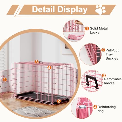 48" Foldable Metal Dog Crate (Pink)