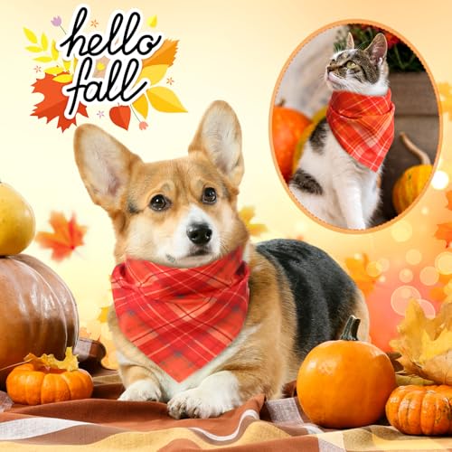 100 Pieces Thanksgiving Fall Dog Bandanas Bulk Plaid Bandanas for Dogs Autumn Soft Triangle Kerchief Bibs Adjustable Triangle Doggie for Small Medium Large Pets Party Costume (Fall Plaid / 25.6 x 17.7 x 17.7 Inch)