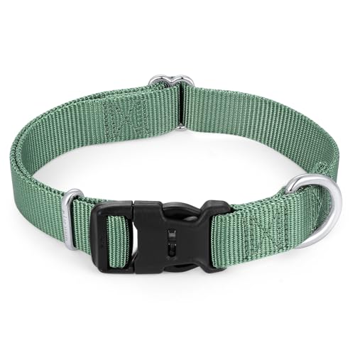 Nylon Dog Collar with Quick Release Buckle Soft Adjustable Sturdy for Small Medium Large Dogs Emerald (Emerald / L：17.5"-25.5")