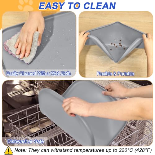 Waterproof Silicone Pet Food Mat with Raised Edge for Dog & Cat (Light Gray / 24"L x 16"W)