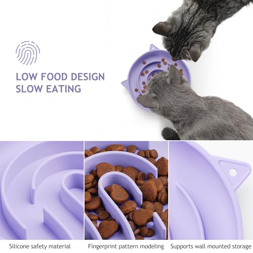 Slow Feeder Cat Bowl Silicone Pet Puzzle Feeder for Slow Eating (Purple / 1 Cup)