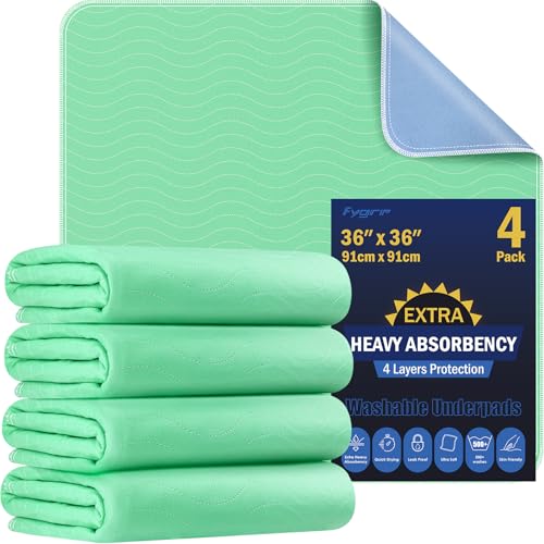 4 Pack 36” x 36” Extra Heavy Absorbency Washable Underpads Bed Pads (4 Pack - 36" x 36")