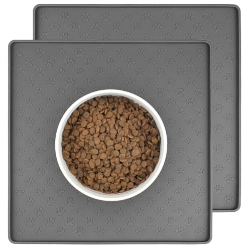 2 Pack Grey Pet Placemat for Dog and Cat (11.8"L x 11.8"W - 2 Pack / Grey)