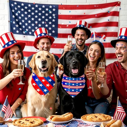 50 Pcs 4th of July Dog Bandanas Bulk for Patriotic American Striped Star Red White and Blue Independence Day Flag Scarf for Small Medium Large Outfit (Striped Star / 31.5 x 21.7 x21.7 Inch)