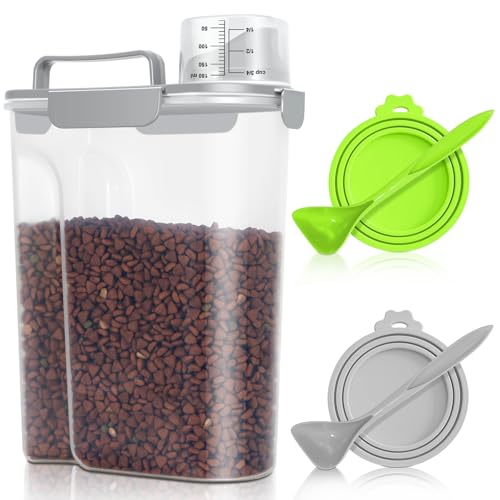 Cat Dog Food Storage Container 5 to 7 lbs with Pet Can Cover and Mixing Spoon (Light Grey 6Qt)
