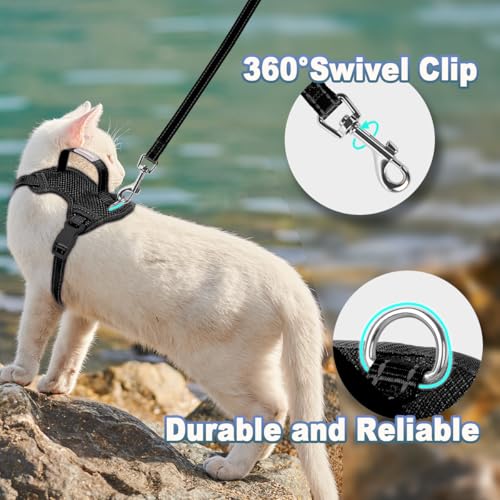 Cat Harness and Leash Set Escape Proof for Kitten Walking (XX-Small / Black)