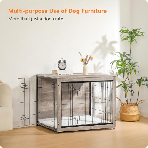Dog Crate Furniture with Cushion (Greige / 38.5"L x 25.6"W x 26.8"H)