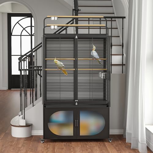 72 Inch Parrot Bird Cage with Play Top and Storage Cabinet