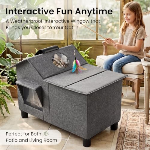 Outdoor Cat House Weatherproof Elevated Cat Bed (Grey / L)