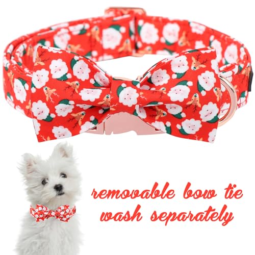 Christmas Day Dog Collar with Bow Christmas Tree Cotton Puppy Collars for Small Medium Large Dogs (Medium / elk bow)