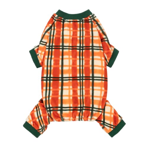 Plaid Dog Fleece Pajamas (Orange Plaid / X-Small)
