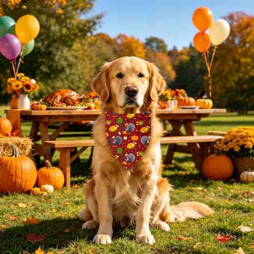 Thanksgiving Dog Bandana for Large Dogs (Thanksgiving- Brown/Beige (2 Sided) / X-Large)