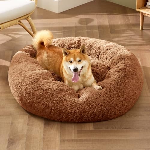 Calming Dog Bed Medium Size Dog Donut Washable Pet Bed (30"L x 30"W x 8"Th / Copper)