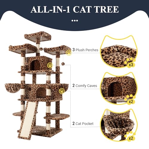 68 Inches Cat Tree (68 in / Leopard Print)