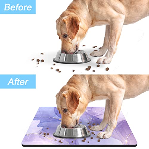 Dog Food Mat 16" x 24" Marble Absorbent Dog Cat Bowl Mat for Food and Water (Minimalism Purple Marble / 16"L x 24"W)