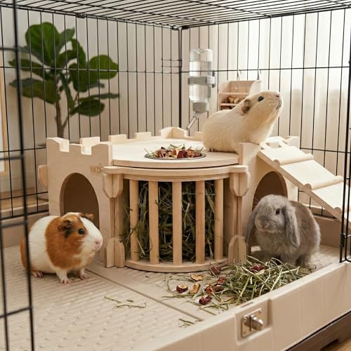 Natural Wood Chinchilla House with Ladder and Hay Feeder (Extra Large Assembly Style)