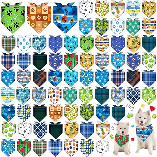 72 Pcs Boy Dog Bandanas Bulk Summer Triangle Scarf Colorful Cat Bibs Puppy Scarf Paw Pet Bandanas for Puppy Cat Birthday Party Costume (Boy Dog)