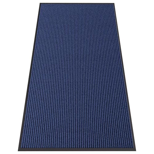 Front Door Mat Outside Entrance (Blue Striped / 3' x 6' (Rectangular))