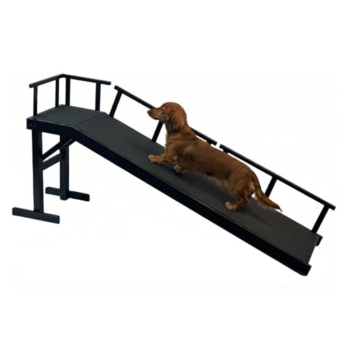 73" Dog Ramp for Bed with Rest Platform & Glow Strips (Black / 73.2"L x 25"H x 15.7"W)