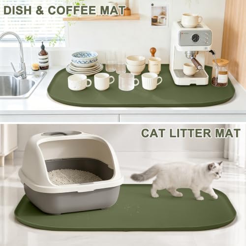 Waterproof Silicone Pet Food Mat with Raised Edge for Dog & Cat (Light Olive Green / 36"L x 24"W)