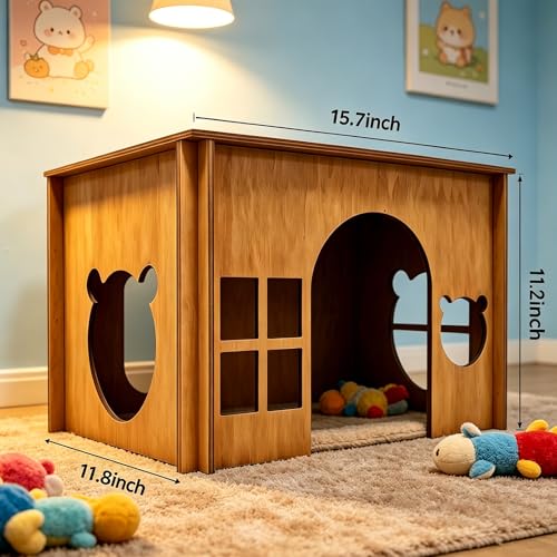 Large Sturdy Wooden Rabbit Castle Hideout with Spacious Balcony (Brown Style 2 / Large)
