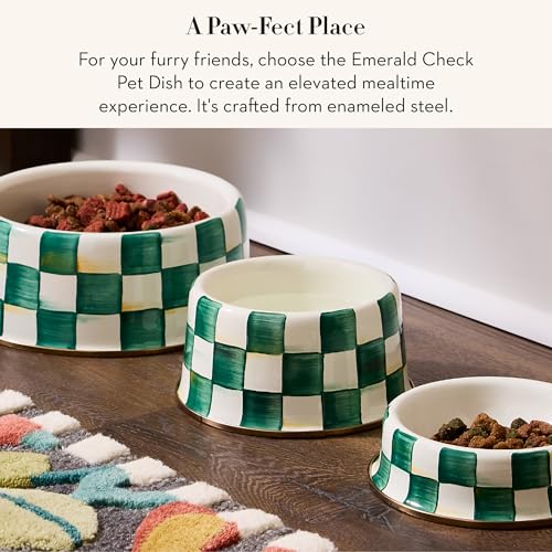 Enamel Pet Dish (Emerald Check / Medium)